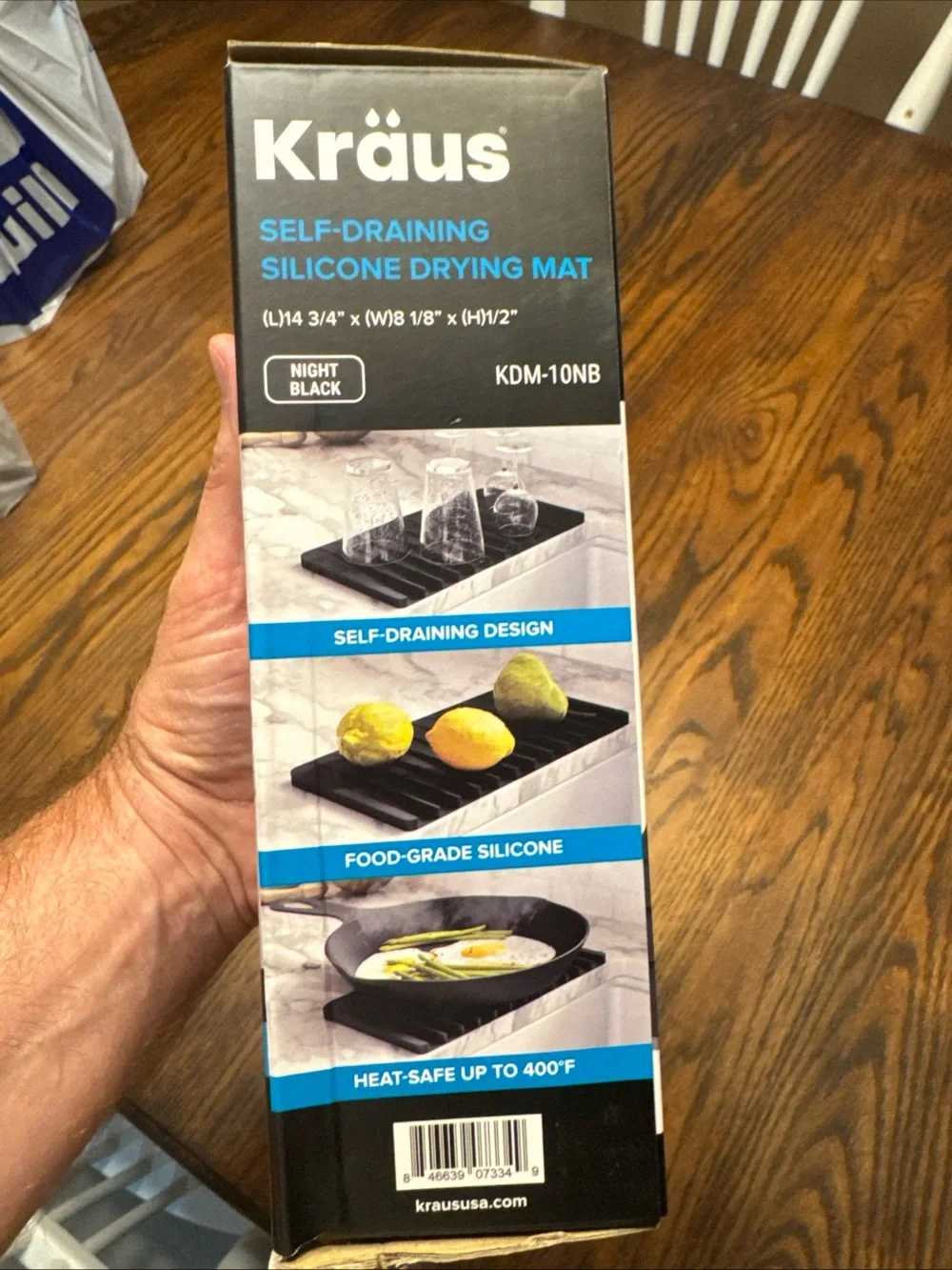 Kraus Self-Draining Silicone Drying Mat Night Black 14-3/4”x8-1/8”x1/2” KDM-10NB